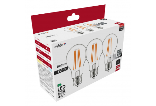 Avide LED Filament Globe 3.8W E27 WW 3000K Super High Lumen 3pcs/pack
