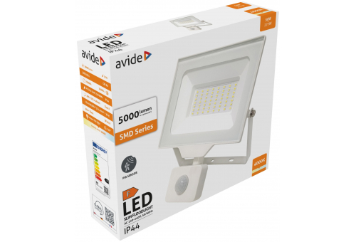 Avide LED Flood Light Slim SMD 50W NW 4000K PIR White