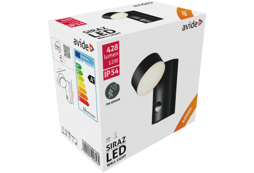 Candeeiro de parede exterior Siraz LED 12W NW Com sensor de movimento IP54