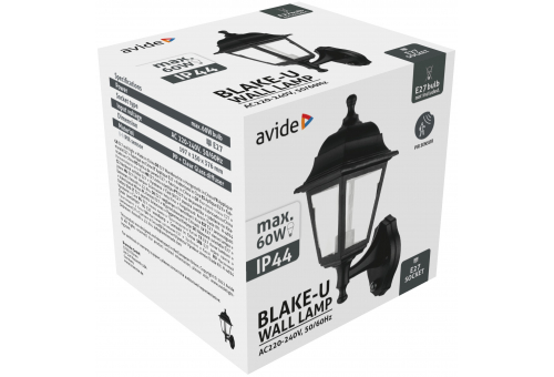 Candeeiro de parede exterior Blake-U 1xE27 Preto IP44 PIR