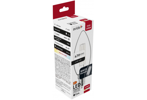 Bec LED Candle White Filament 4.5W E14 WW Avide